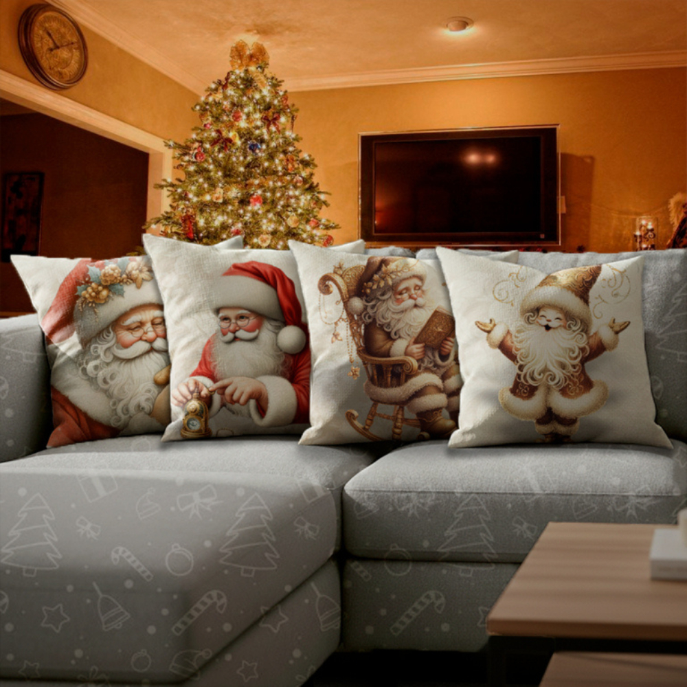 Kit 4 Capas de Almofadas Decorativas 45x45 cm Feliz Natal Sala Quarto Decoração Natalina