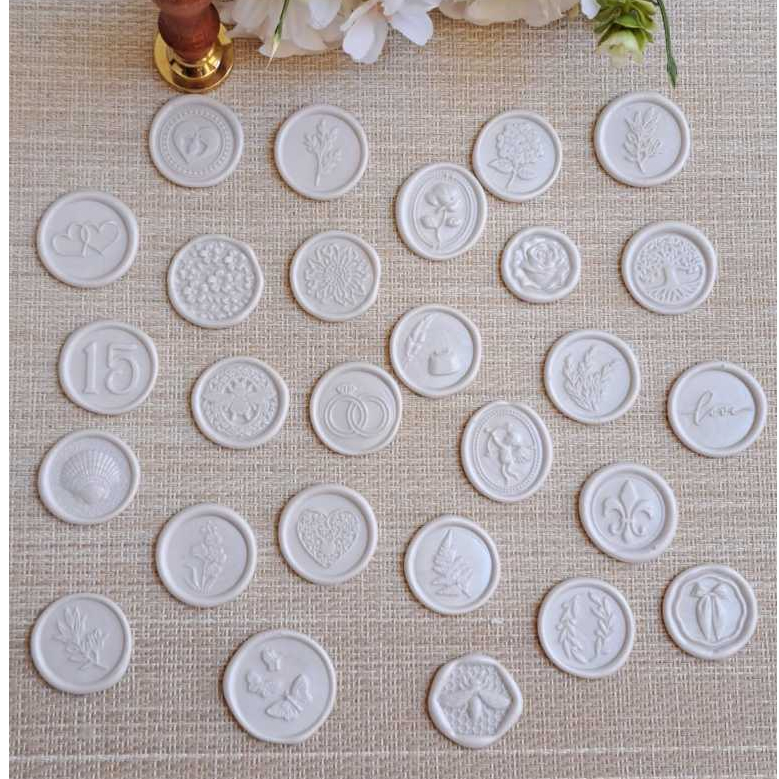 Lacres de Cera Branco Perola SELO convites > casamento> ENVIO IMEDIATO + fita dupla face em Oferta na Shopee