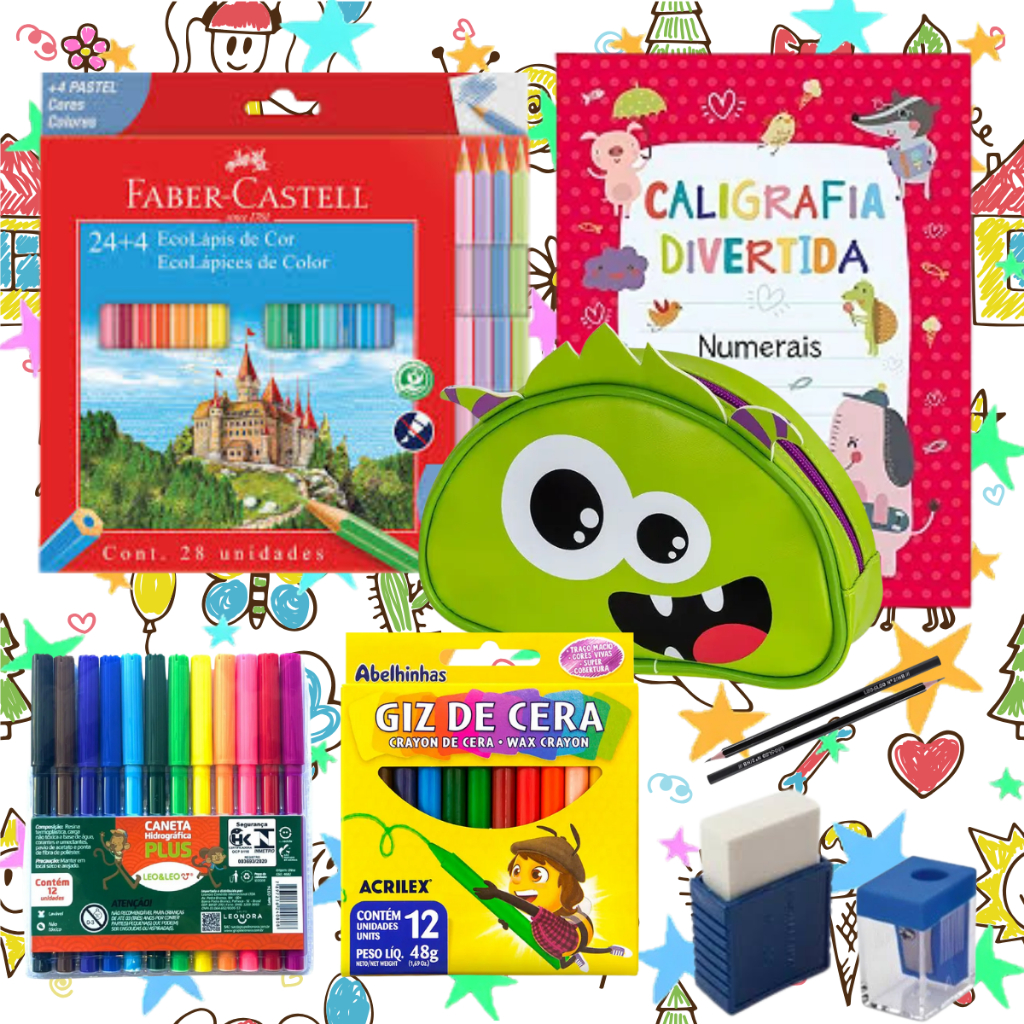 Kit de Desenho Infantil com Estojo de Monstro + Livrinhos Pedagógicos em Oferta na Shopee