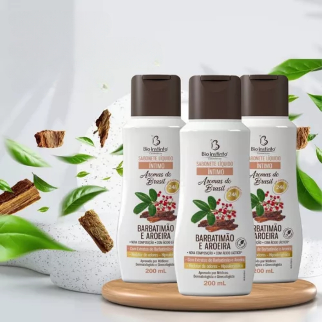 Kit 3 Sabonete Íntimo Barbatimão e Aroeira Aromas do Brasil Bio Instinto 200ml