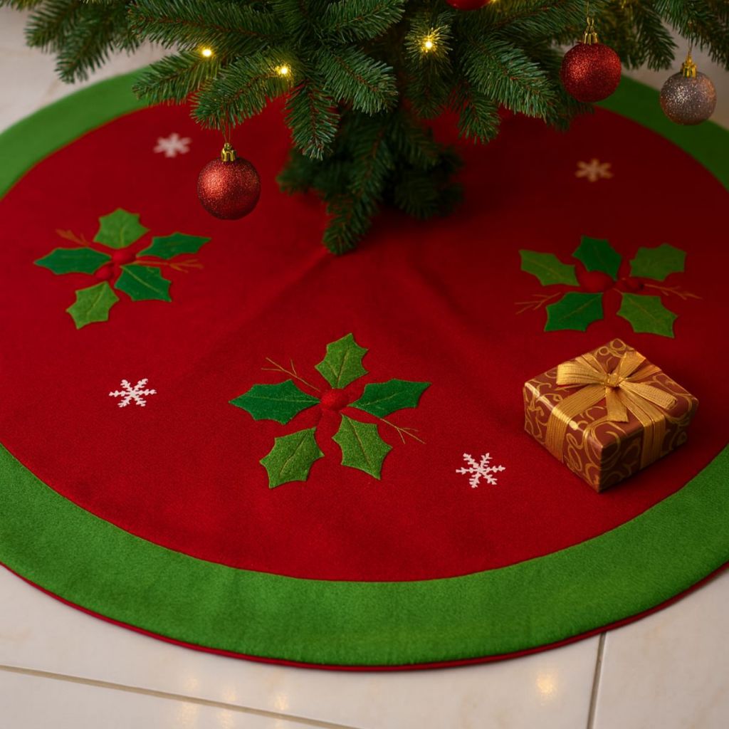 Saia Para Árvore De Natal Veludo 130Cm Vermelha Saia Noel Feliz Luxo Elegante Papai Noel VMP