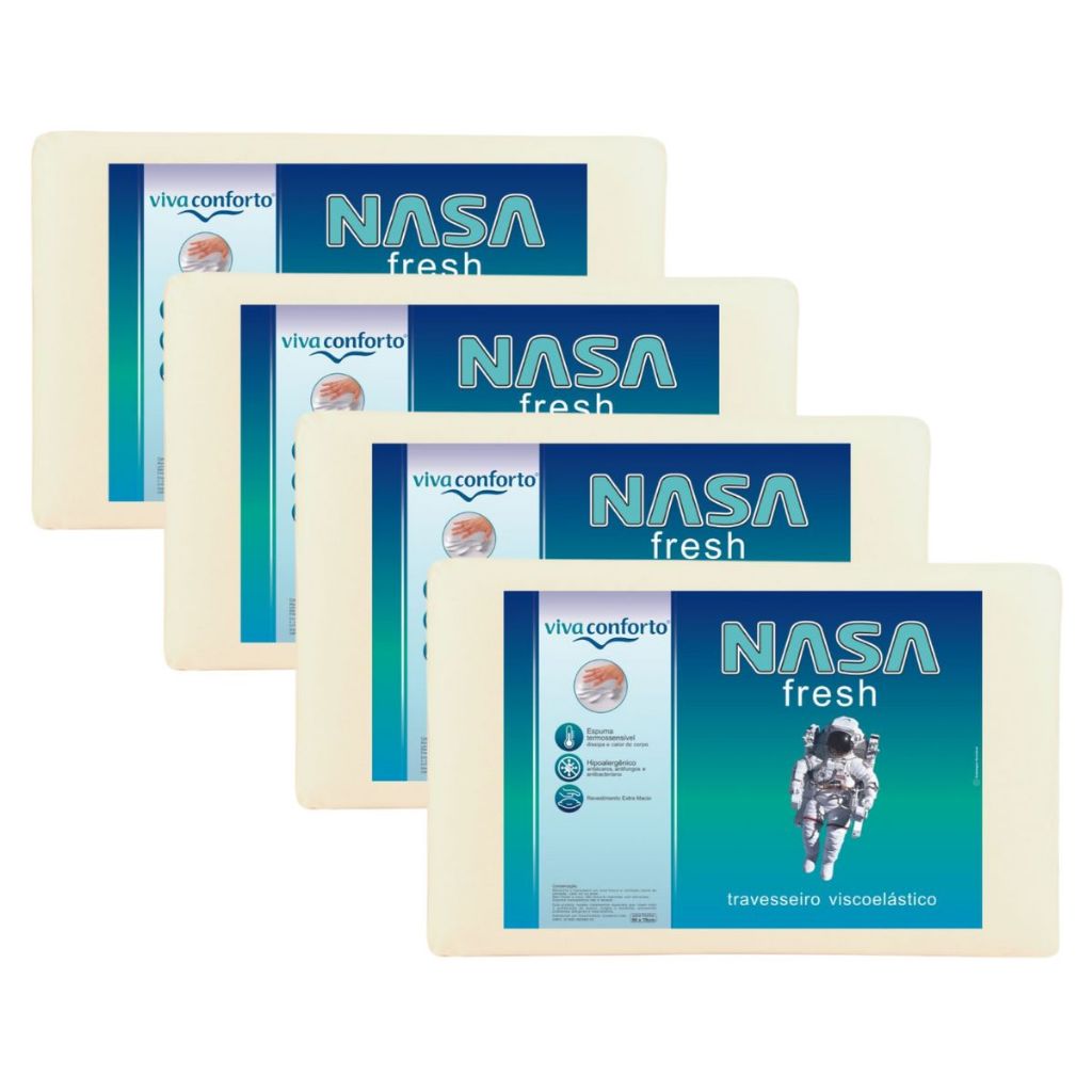 Kit 4 Travesseiros Nasa Fresh Viva Conforto Viscoelástico Capa Dry Hipoalergênic