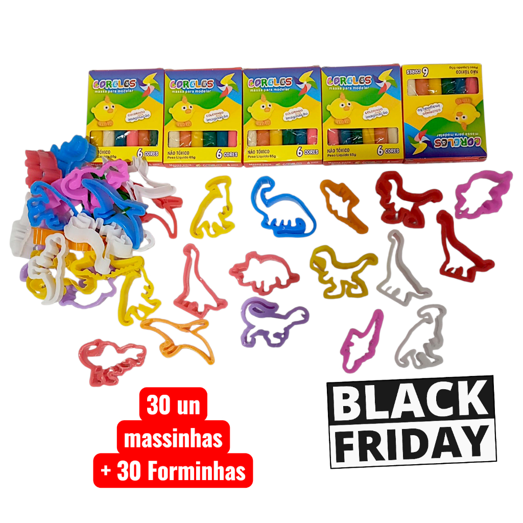Kit com 30 Unidades de Massinha(5 caixas com 6 cores) + 30 moldes Forminhas Dinossauros Sortidas para modelar -Super TOP em Oferta na Shopee
