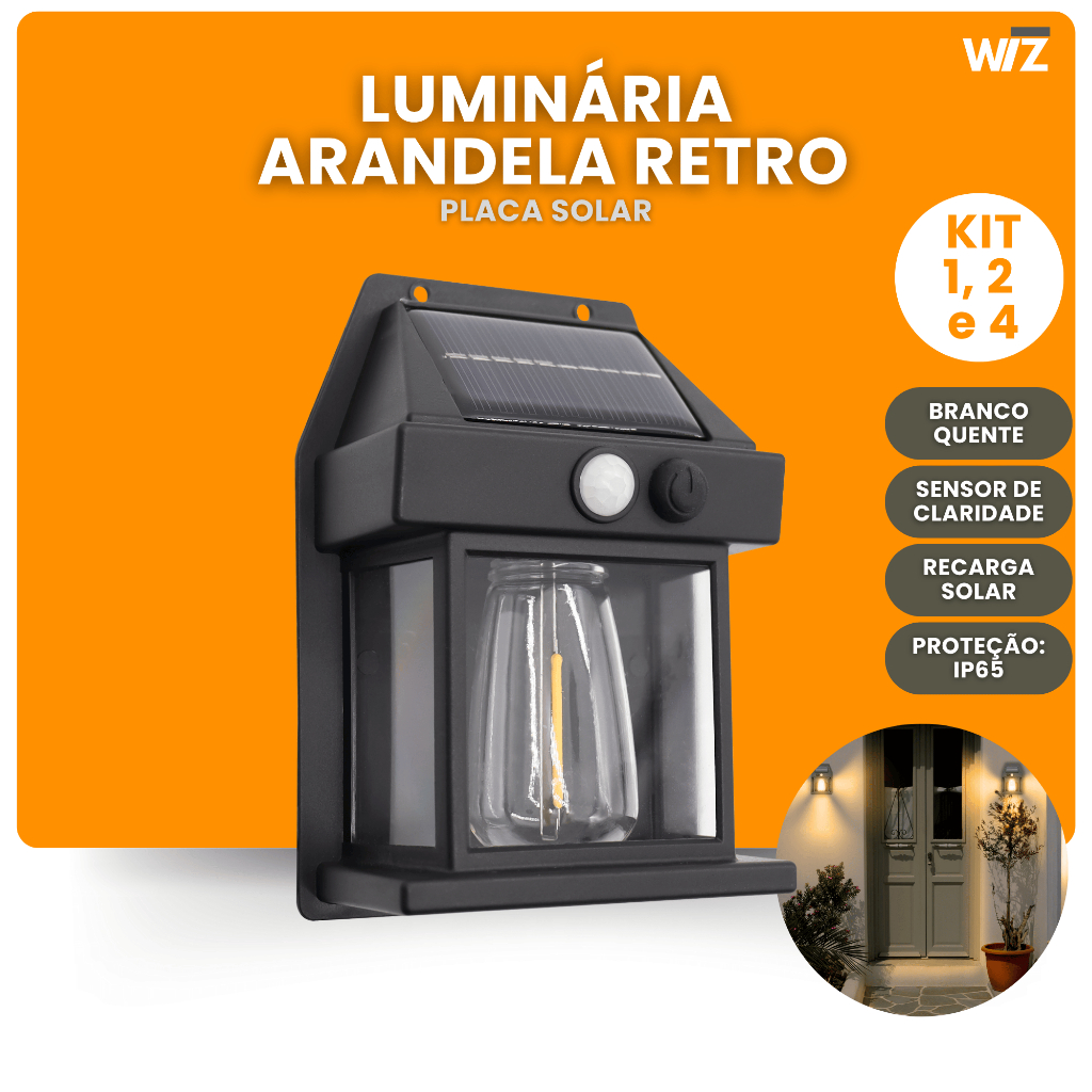 Luminária Solar Retrô Arandela Lâmpada Externa com Sensor de Presença Parede Sl02 Unitário|kit2|kit4 em Oferta na Shopee