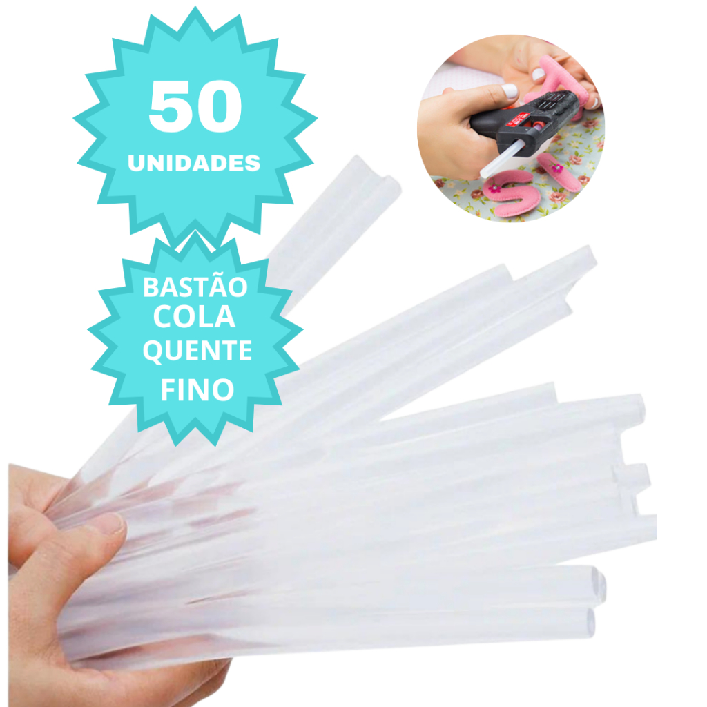 Bastão de Cola Quente Fino 7mm Transparente Alta Aderência Secagem Rápida Kit 50 Unidades em Oferta na Shopee