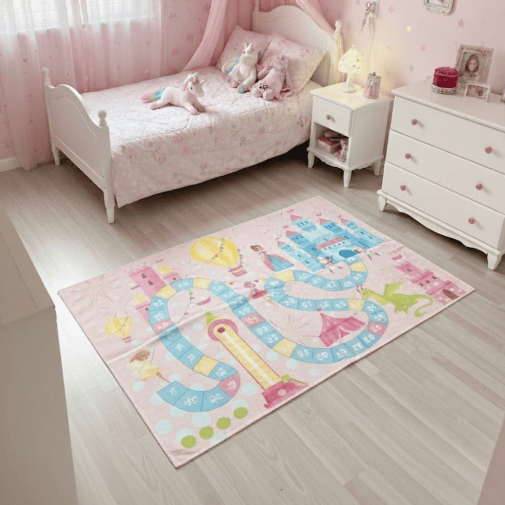 Tapete Para Quarto Infantil Menino Menina Com Estampas Divertidas Campo de Futebol Castelo Encantado