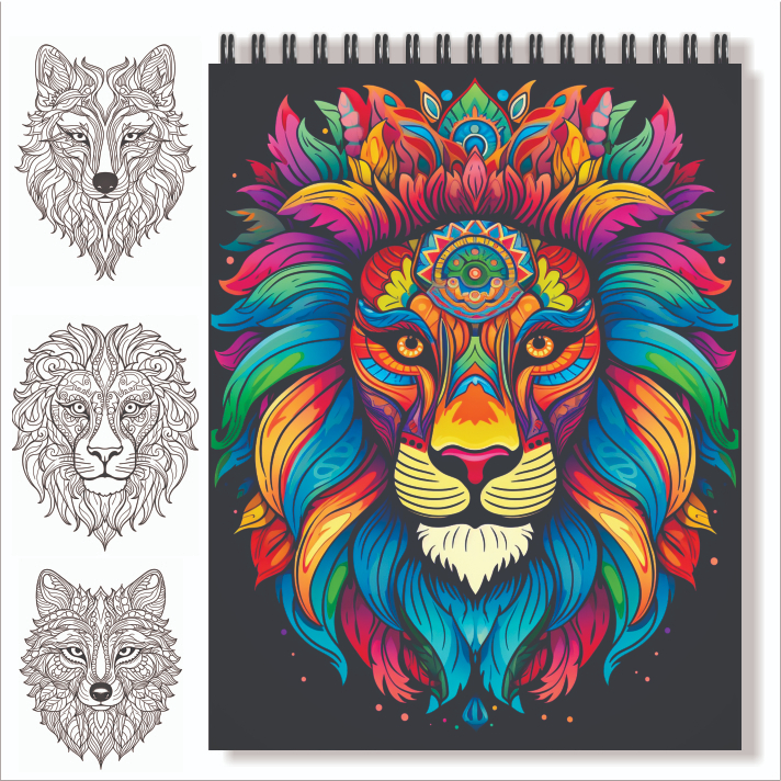 Livro de Colorir Animais Mandalas Livro de Colorir para Adultos Caderno de Colorir Capa Dura 15x21cm