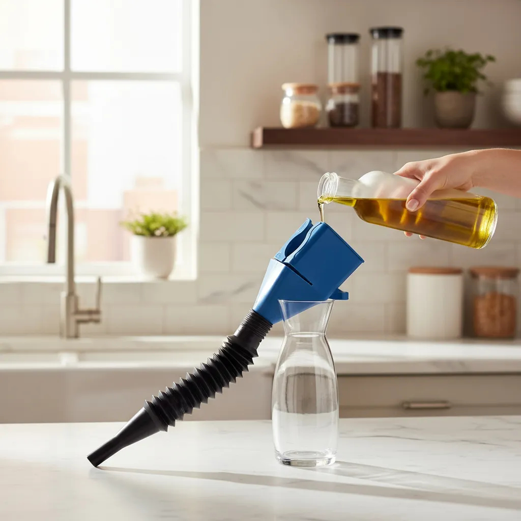 Funil Plástico Multiuso Com Bico Flexível Para Troca De Óleo Combustível Linha Premium