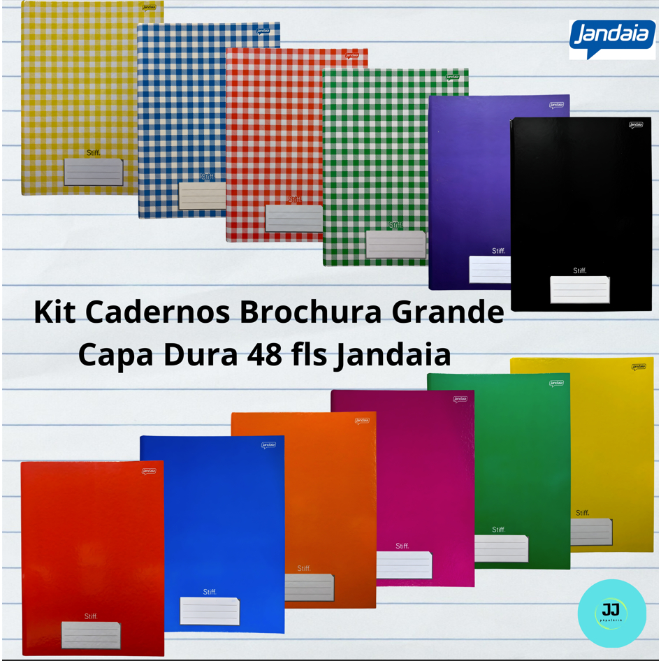 KIT 5 a 12 CADERNOS BROCHURA STIFF CAPA DURA 48 FOLHAS ESCOLAR em Oferta na Shopee