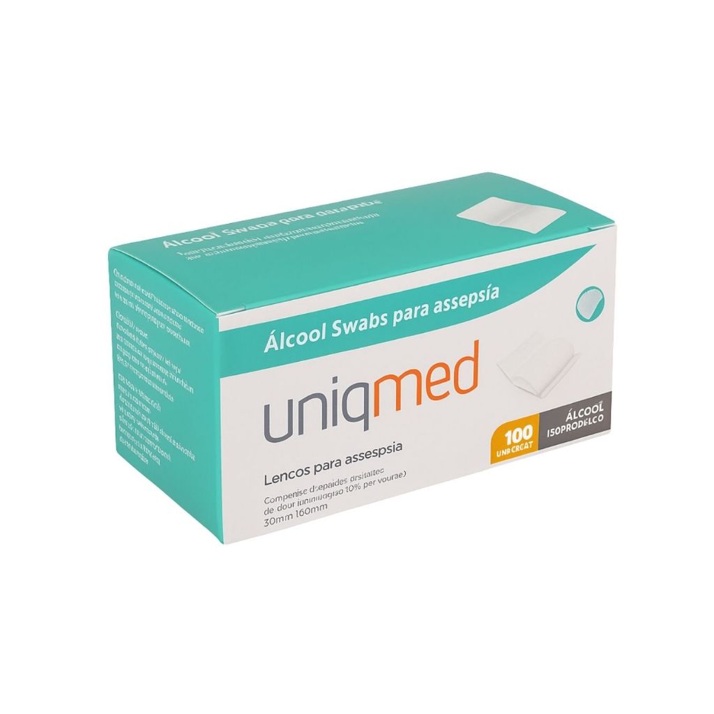 100 Unidades de Álcool Swab 70% Saches Lenço Umedecido - Uniqmed em Oferta na Shopee