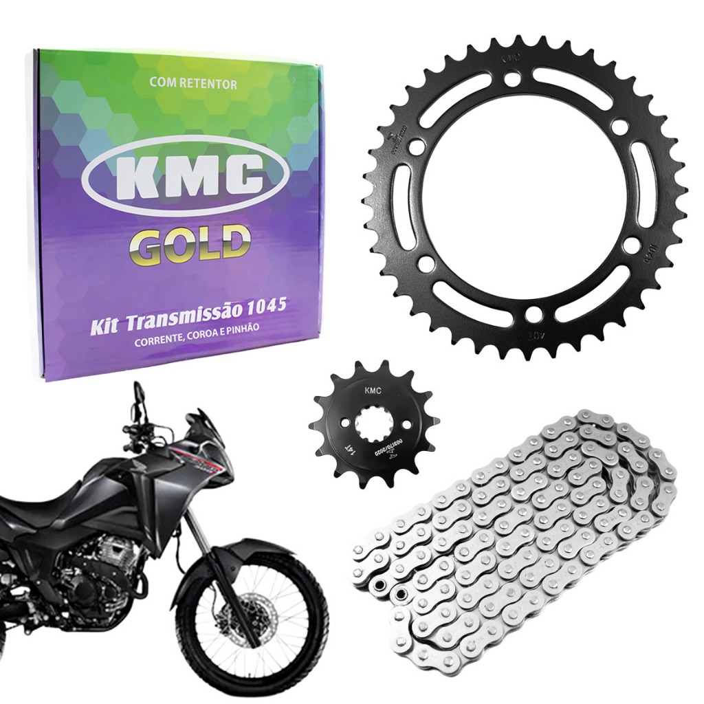 Kit Transmissão Coroa Pinhão Corrente Com Retentor 520 Sahara 300 2024 2025 KMC Gold Aço 1045