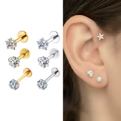 Piercings Ponto de Luz Variados Minimalista Estrela Coração Hipoalergênico Aço Cirúrgico Orelha Acessórios Femininos