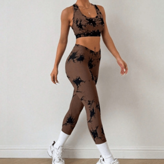 Conjunto Feminino Tie Dye de Academia e Yoga com Cintura Alta e Efeito Levanta Bumbum em Oferta na Shopee