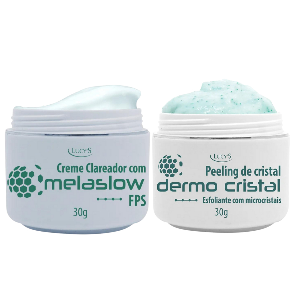 Kit Clareador e Renovador Facial Lucy’s – Peeling de Cristal + Creme Clareador com Melaslow FPS