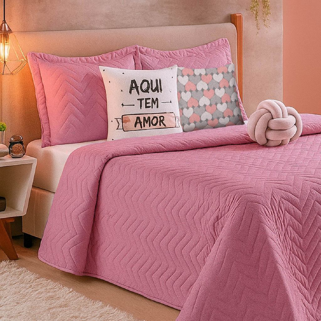 Kit Colcha Cobre Leito Casal Porta Travesseiros + Almofadas + Almofada Nó