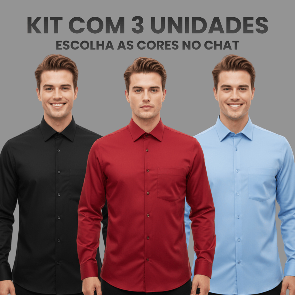 Kit 3 Camisa Social Masculina Manga Longa Camisa Masculina Social Tecido Não Amassa Camiseta Social Com Bolso