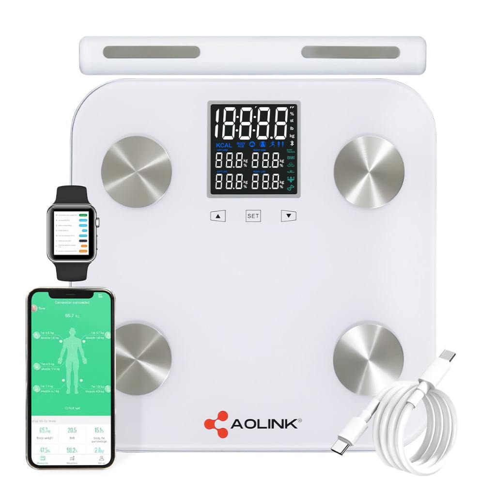 Balança Digital Bioimpedância Bluetooth APP 8 Sensores com Handle até 180Kg Aolink A48-B