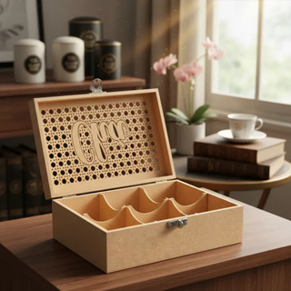 Caixa Porta Chá e Especiarias C/ 6 Divisórias e Fecho Cadeado - Mdf de Qualidade em Oferta na Shopee