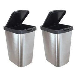 Kit de 1 a 3 Lixeira Cesto Cozinha Banheiro Churrasco 09l Inox Tampa Click Prateado Cor Inox
