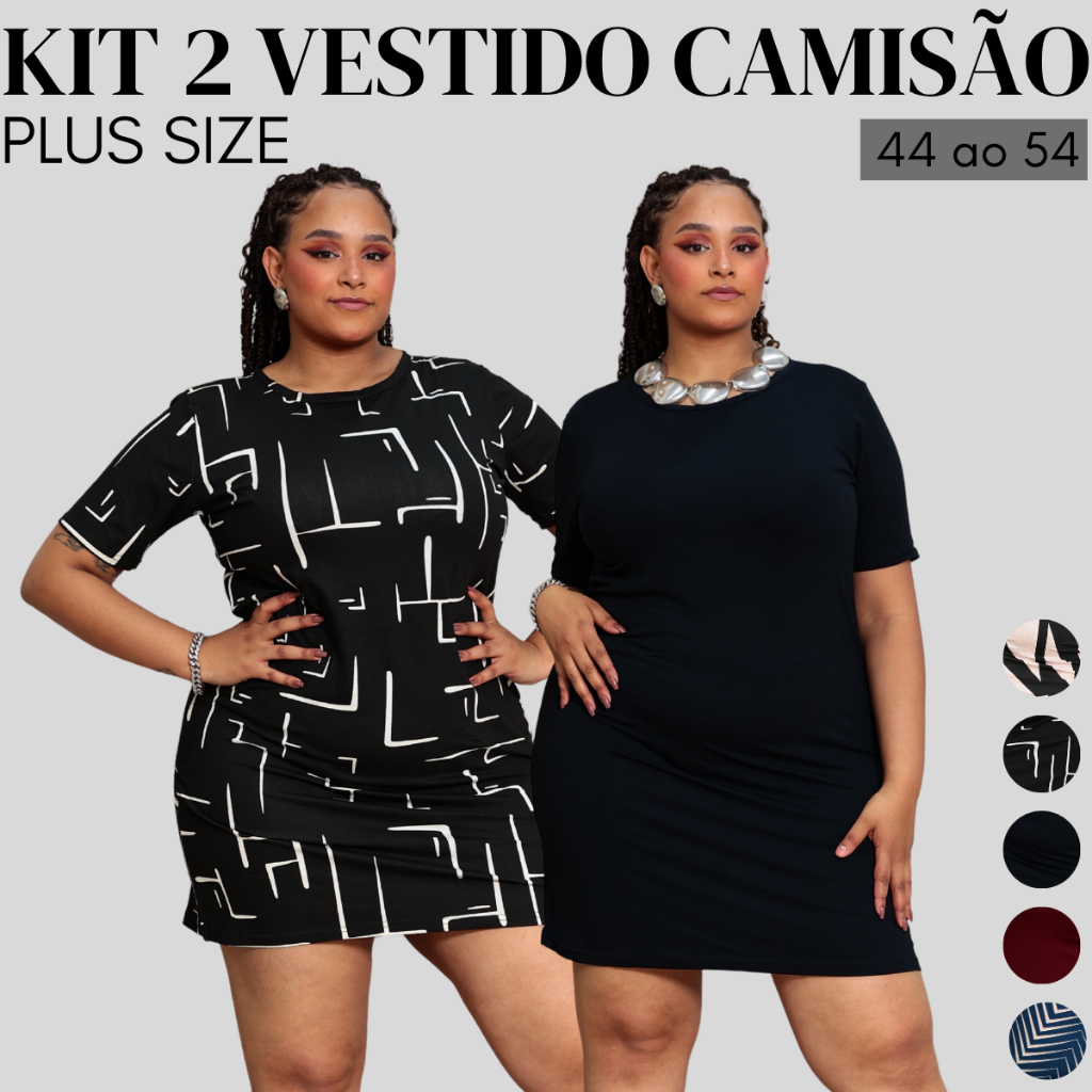 Kit 2 vestidos Camisão Plus Size Feminino Curto camisetão Vestido Tubinho Básico Plus Sise Verão