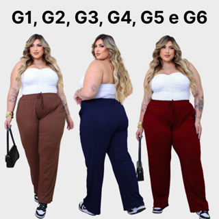 Calça Feminina Plus Size Pantalona Cintura Alta Bolso G1 G6 PLUS DE VERDADE Malha Canelada Premium em Oferta na Shopee