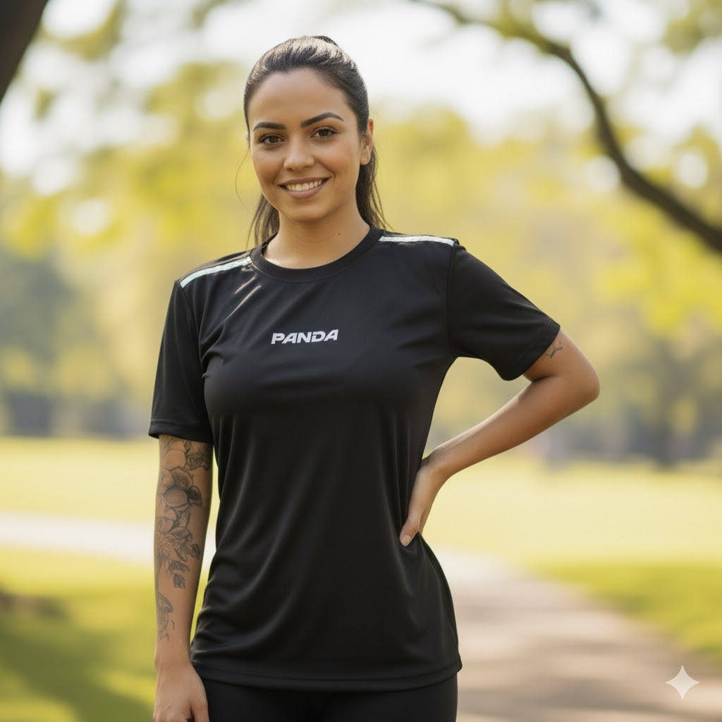 camiseta panda feminina dry fit para corrida/treino/academia com proteção uv (COD01) em Oferta na Shopee
