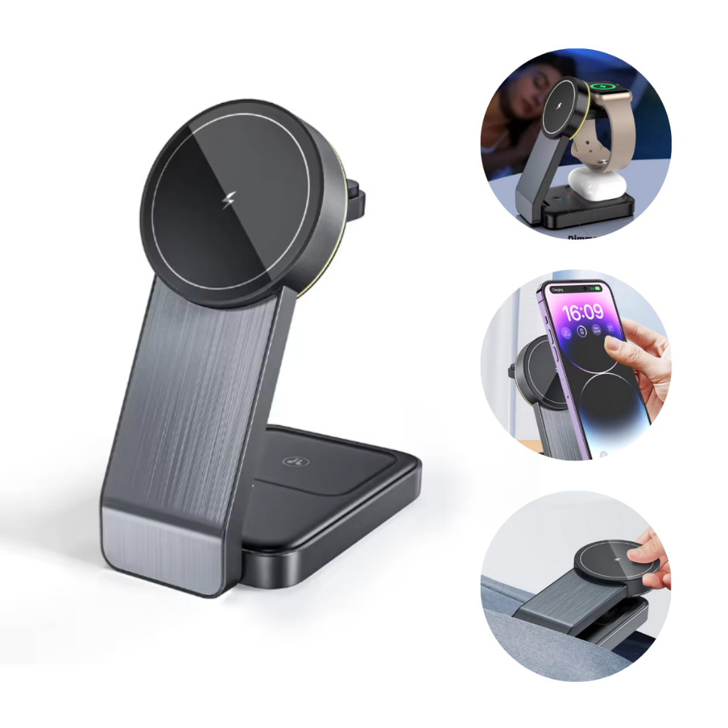 Base Carregador Sem Fio Indução Dock Station Para iPhone Watch Airpod Compatível com Magasfe Rápido