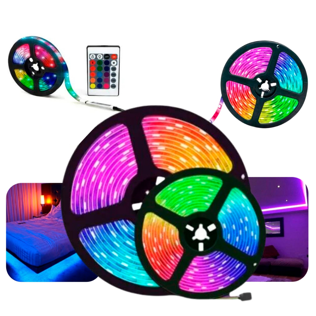 Fita Led 5050 Rgb Fonte Controle Rolo Colorido 5 Metros Decoração Luz Iluminação em Oferta na Shopee