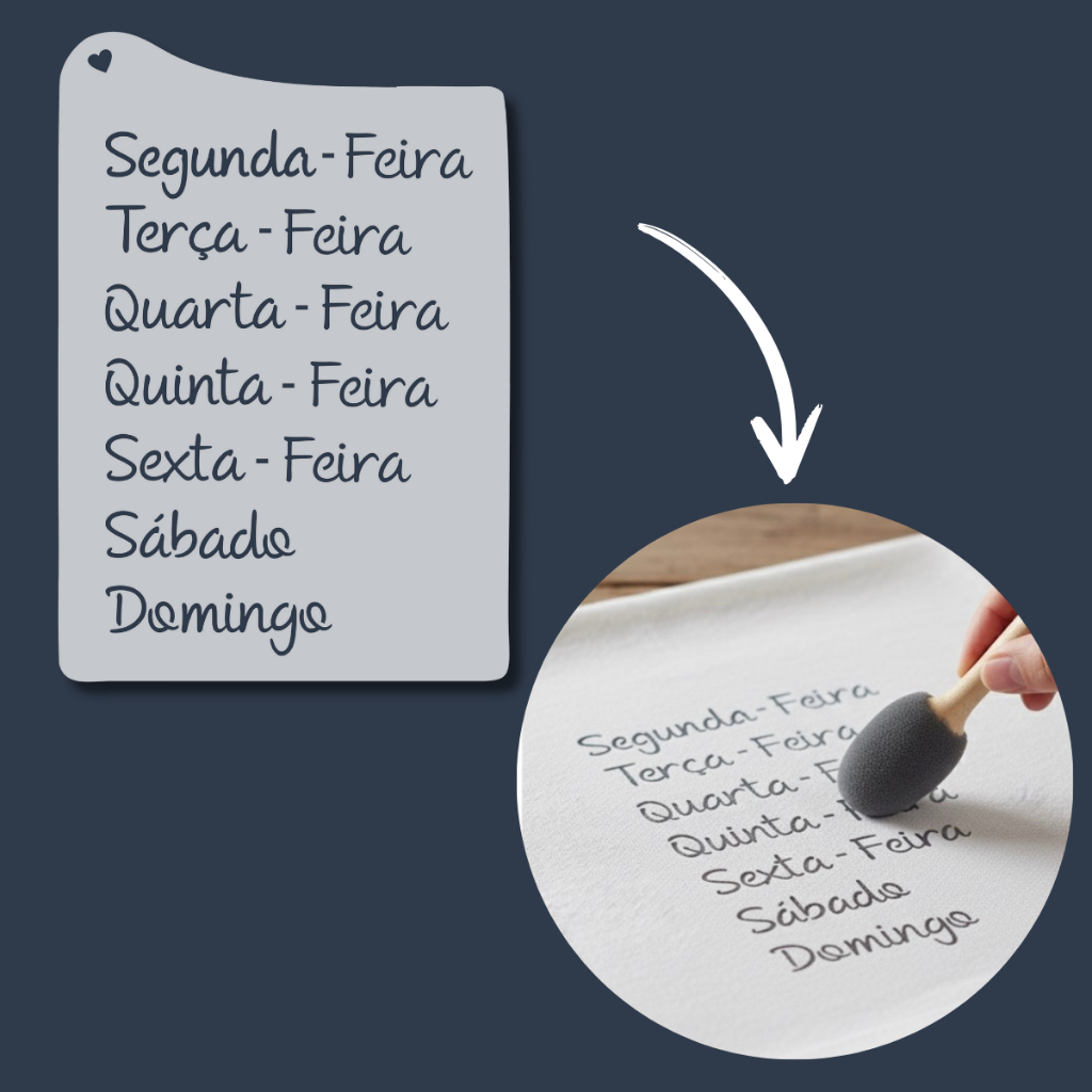 Stencil Semana Molde para Pintura Dias da Semaninha para Artesanato, Tecido, Pano Prato, Decoração