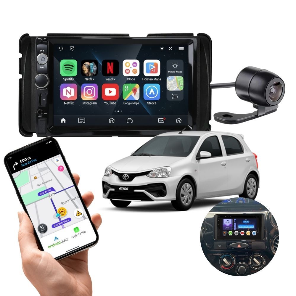 Central Multimidia  + Moldura Toyota Etios + Camera