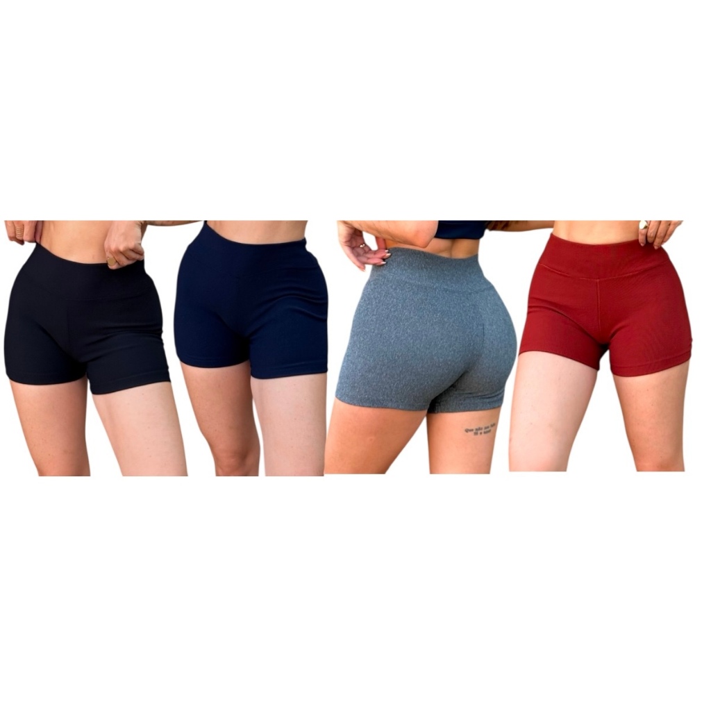 Kit 4 Shorts Shortinho Curto Meia Coxa Academia Praia Caminhada Lazer cintura alta dia a dia em Oferta na Shopee