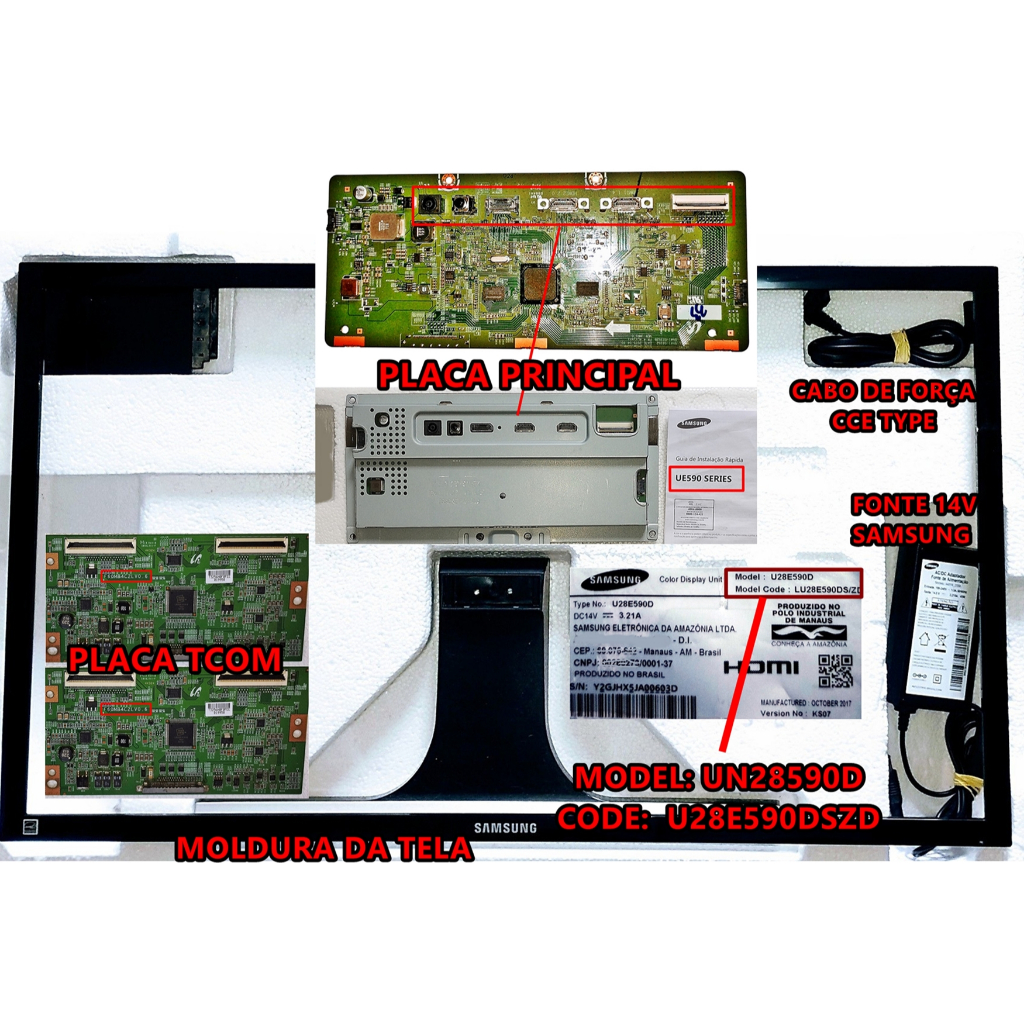 Placa Principal T Fonte 14v. Monitor Samsung U28e590d Kit de Reparo MOnitor Gamer Samsung