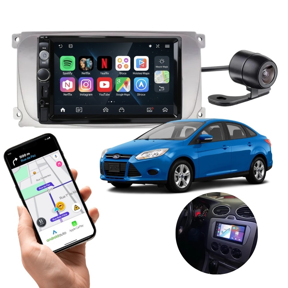 Central Multimidia  + Moldura 2 Din Ford Focus + Camera