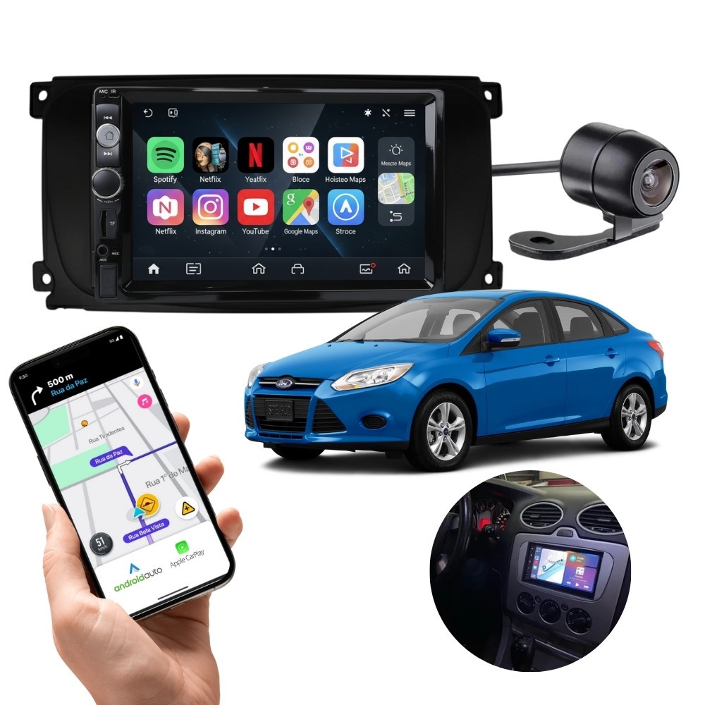 Central Multimidia Dvd Ford Focus + Moldura 2 Din + Camera