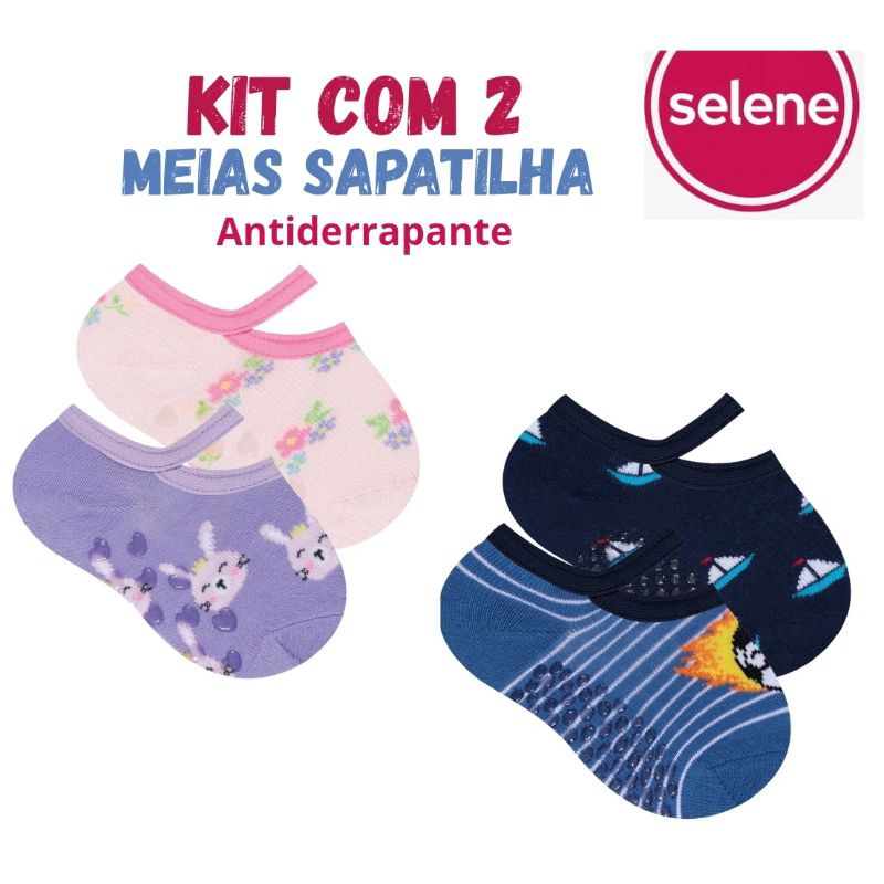 kit 2 Meias sapatilha infantil bebê Antiderrapante Selene em Oferta na Shopee
