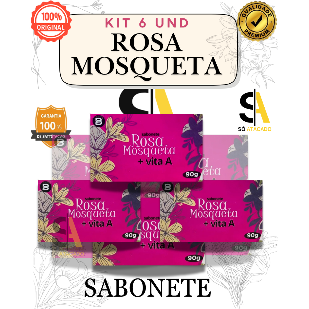 Kit 6 UND -  Sabonete Barra Rosa Mosqueta – Hidratação, Regeneração e Suavidade - Baruc