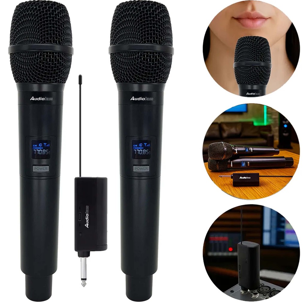 Microfone Recarregável Sem Fio Profissional Dinâmico Duplo em Oferta na Shopee