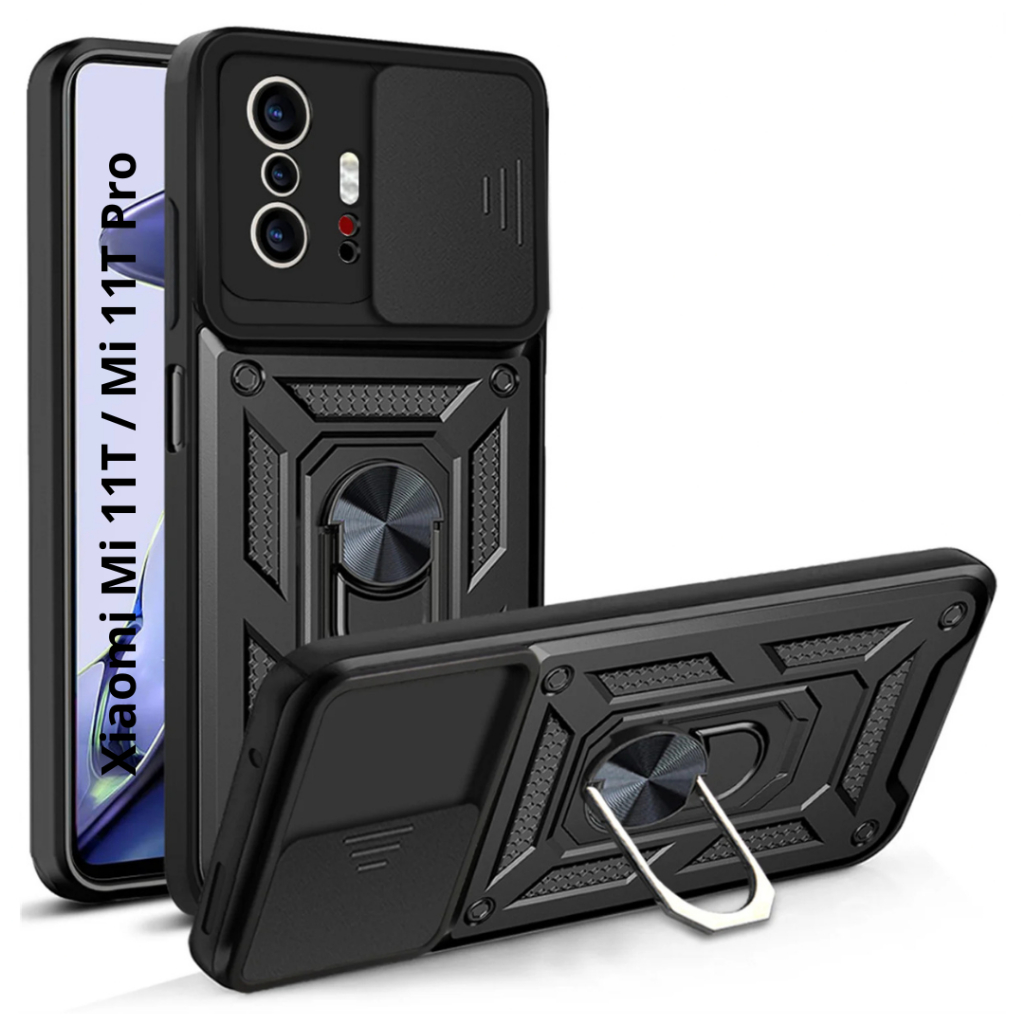 Capa Capinha Preta Com Proteção Nível Militar Com Suporte e Proteção Câmera Para Mi 11T / Mi 11T Pro