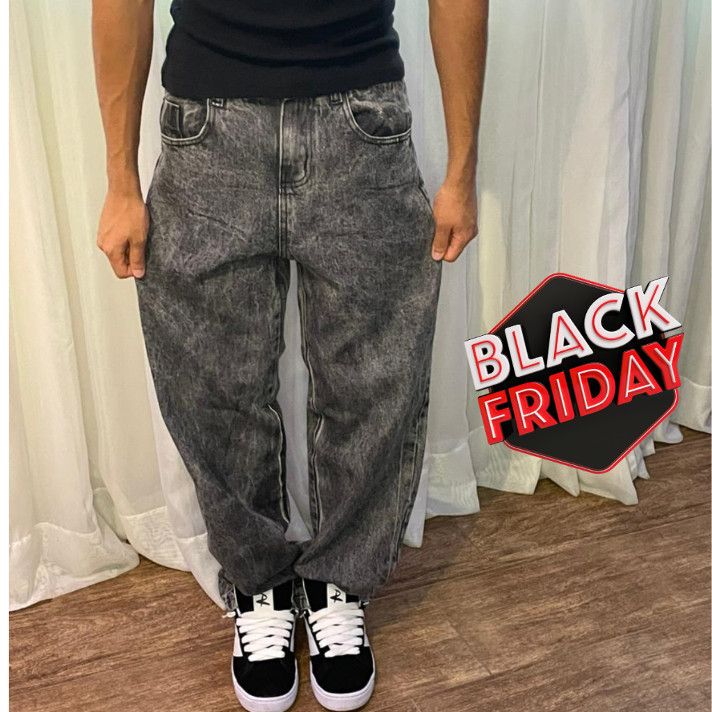 Calça Balão Estornada Cinza Premium – Edição Limitada Streetwear Jeans Largo Do 36 ao 48 em Oferta na Shopee