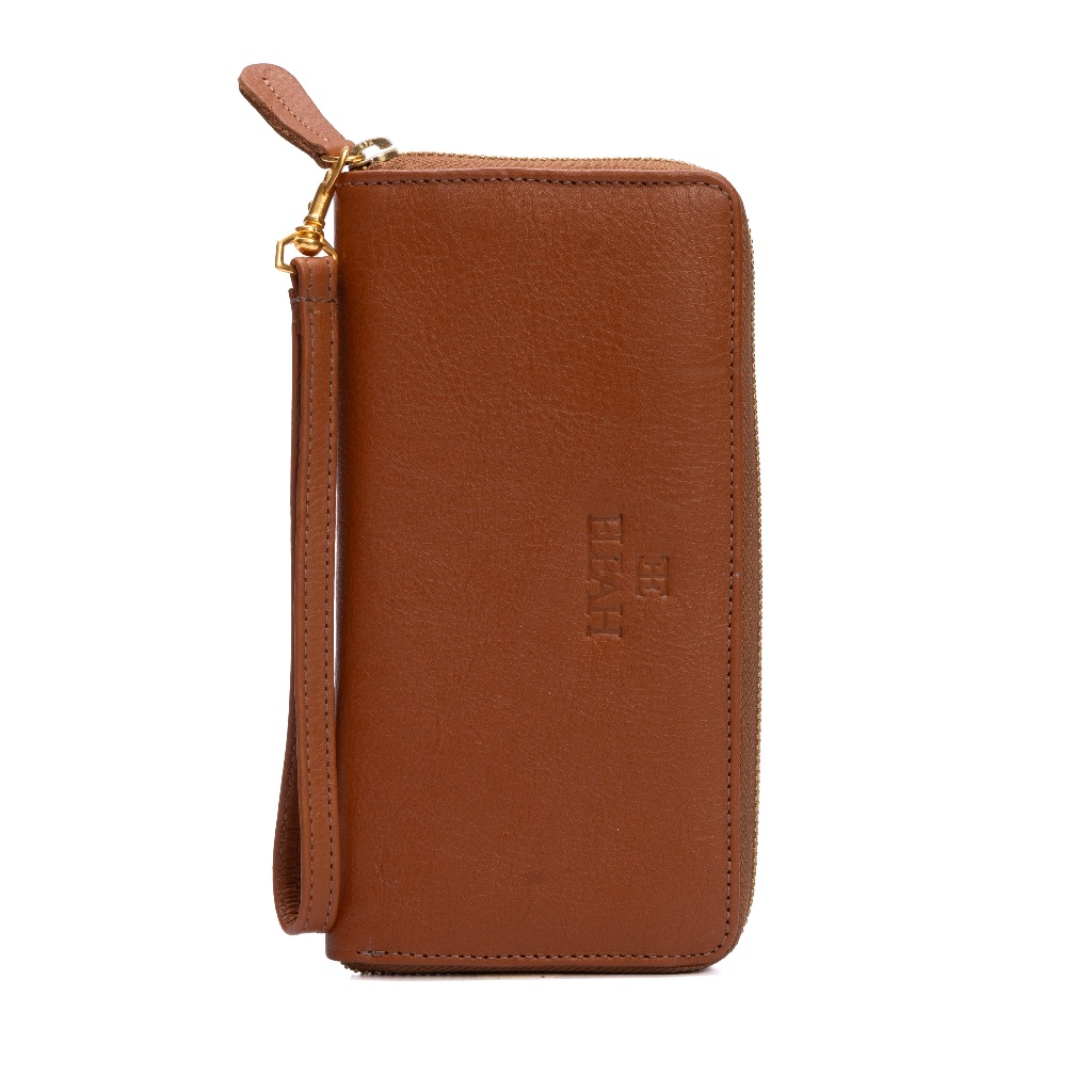 Carteira Feminina Couro Legítimo Eleah Alça Destacável Repartições Versátil Caramelo Marrom