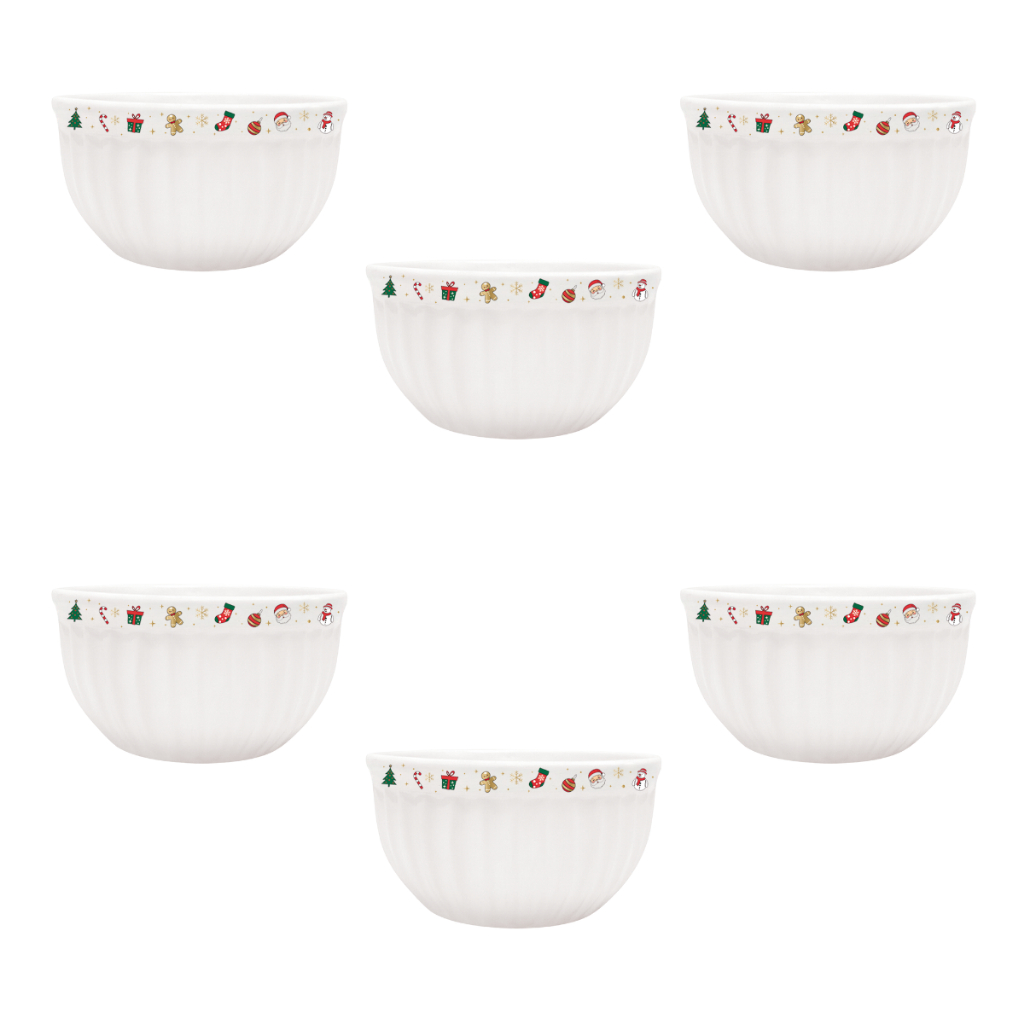 Kit 6 Tigelas Itália Natal Cerâmica 480ml 2° LINHA DEFEITOS Feliz Natal Bowl Cumbuca Sopas Caldos Sobremesas