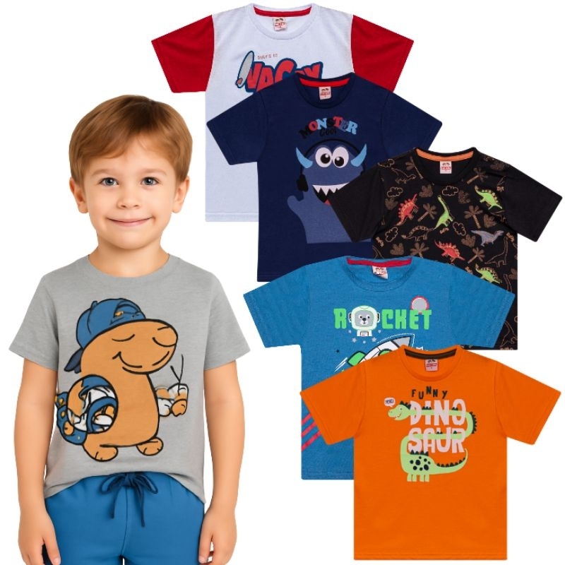 Camisetas Menino Infantil - Roupa de Verão Menino Moda Infantil - Kit 5 Camisetas Infantil Menino f1