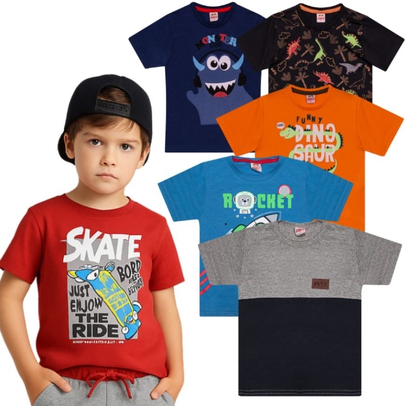 Kit 5 Camisetas Menino Infantil - Roupa de Verão Menino Infantil - 5 Camisetas moda Infantil Menino em Oferta na Shopee
