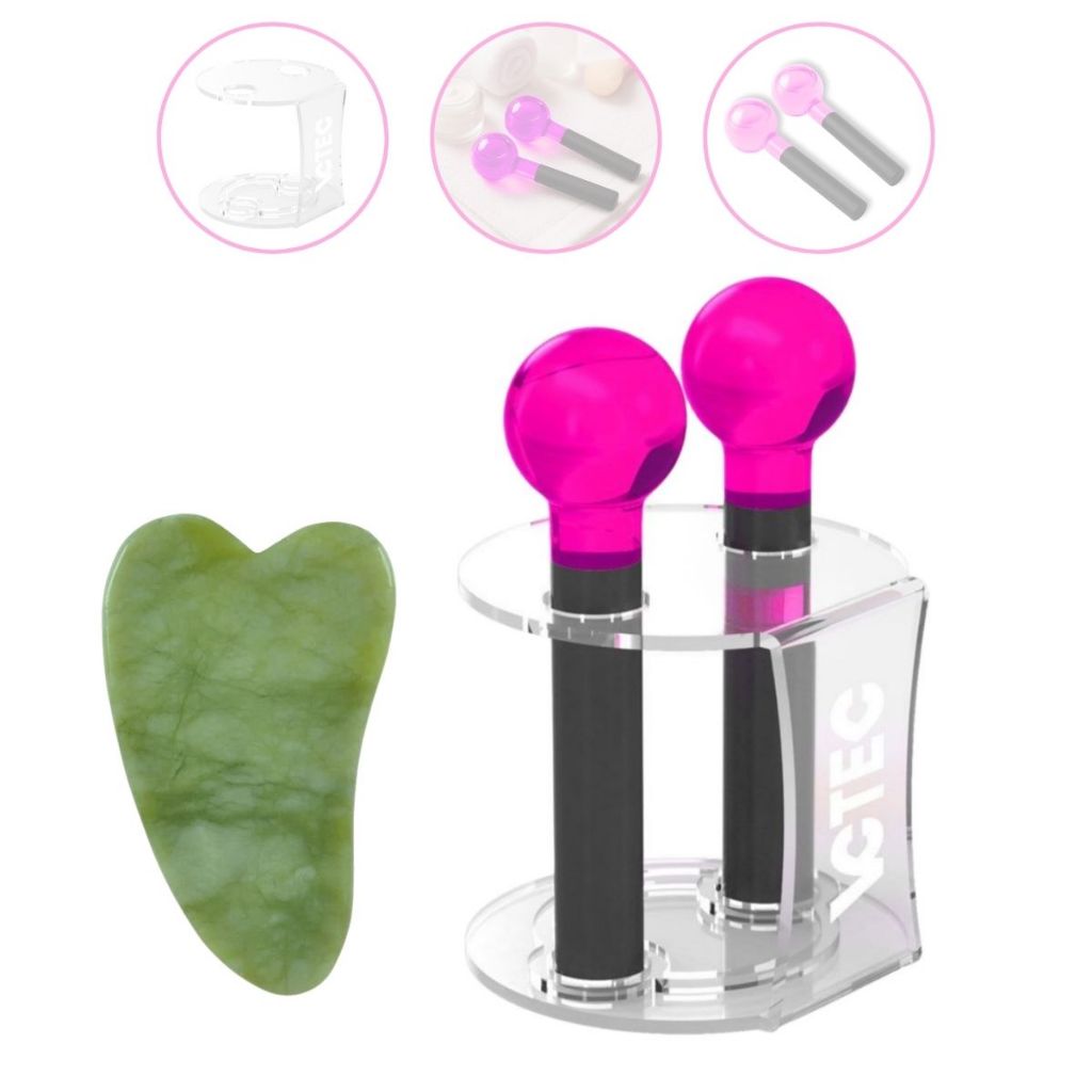 Kit Esfera Cromoterapia Rosa Com Rack Organizador - Par