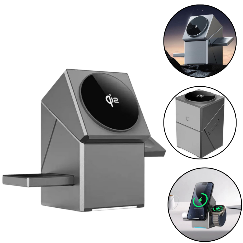 Base Carregador Sem Fio Indução Dock Station Para iPhone Watch Airpod Compatível com Magasfe Rápido