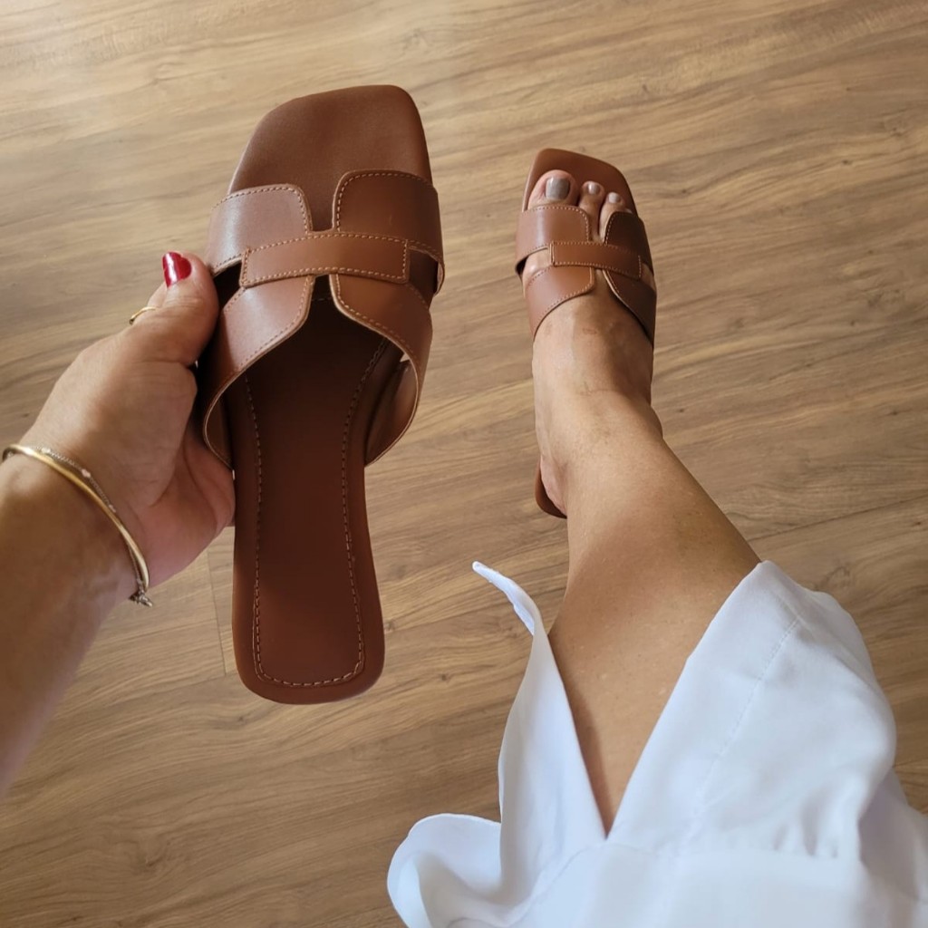 Sandália Feminina Flat Rasteira H Moda Verão Dia a Dia Tamanho Especial 33 ao 43 Várias Cores
