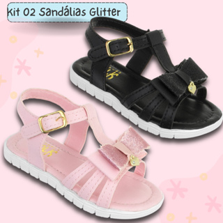 Kit 2 Pares Sandália Infantil Rasteira Menina Casual Confortável Detalhe Laço e Glitter 20 ao 27 em Oferta na Shopee