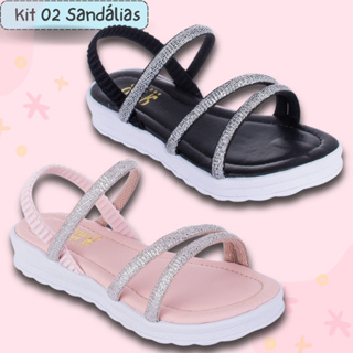 Kit 2 Pares Sandália Rasteira Infantil Menina Delicada Tiras com Brilho Confortável 20 ao 34 em Oferta na Shopee