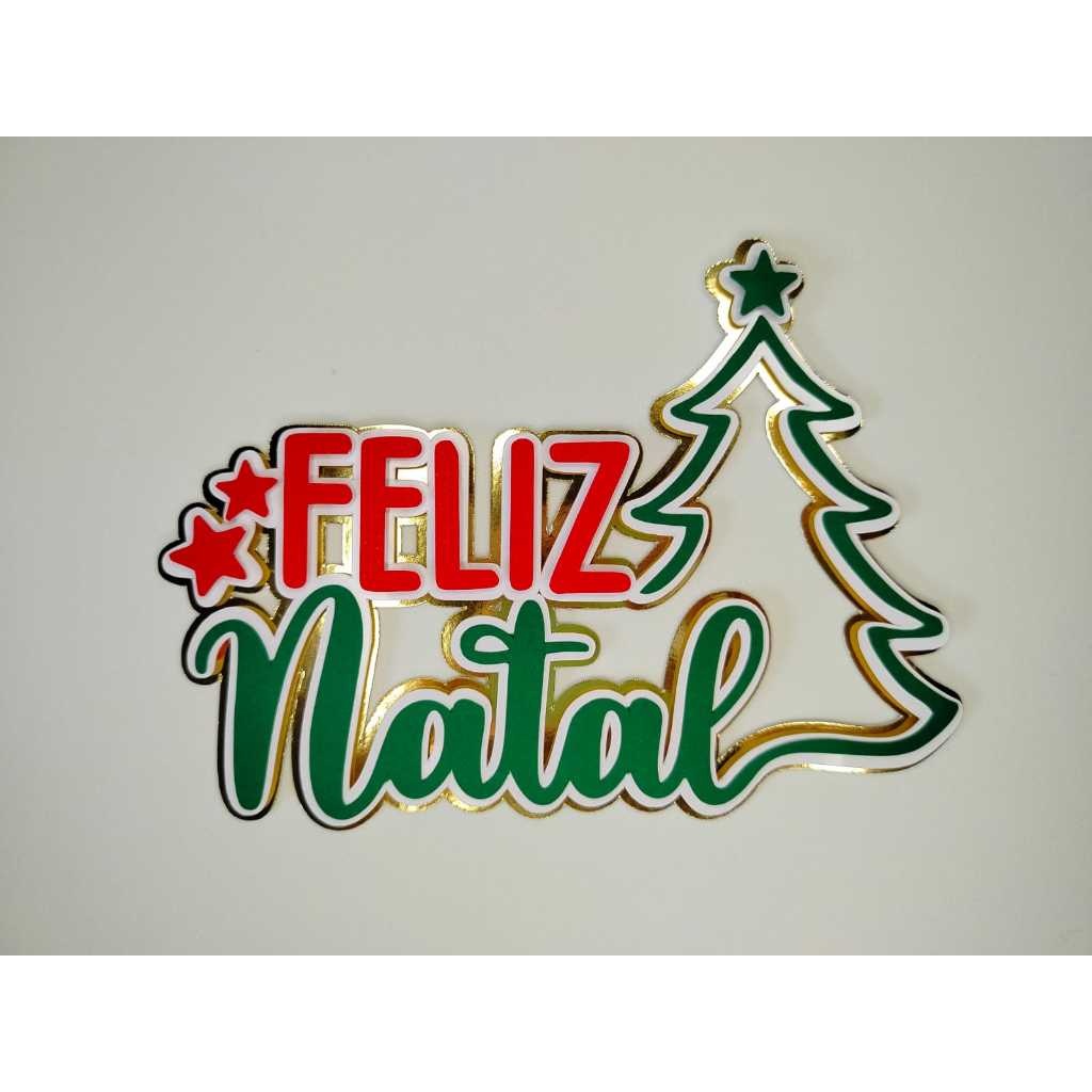 ENVIO RÁPIDO 🎄 Topo de Bolo Feliz Natal Com Árvore – Decoração Natalina Elegante e Sofisticada 🎅✨