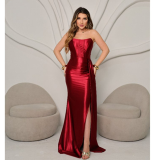 Vestido Longo de Festa Tomara Que Caia Sereia Com Tiras Nas Costas Acetinado Brilhante Formatura em Oferta na Shopee